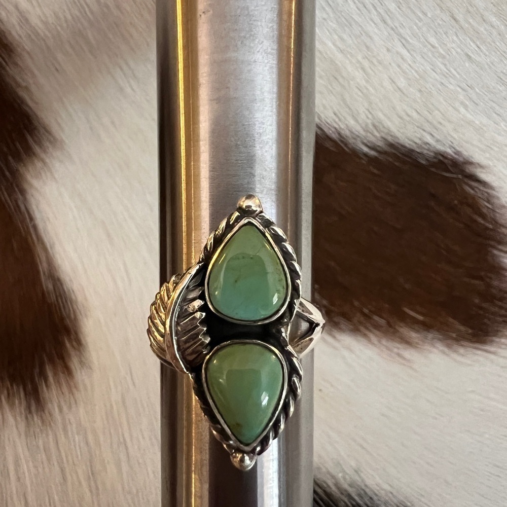 ❤️ Kingman Turquoise 2 Stone Statement Ring Southwestern Navajo Style Size 8.75 - Picture 9 of 13